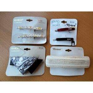 Vtg 80s Lot Riviera Hair Barrettes Clips Faux Tortoise Swirl Floral Mod Retro